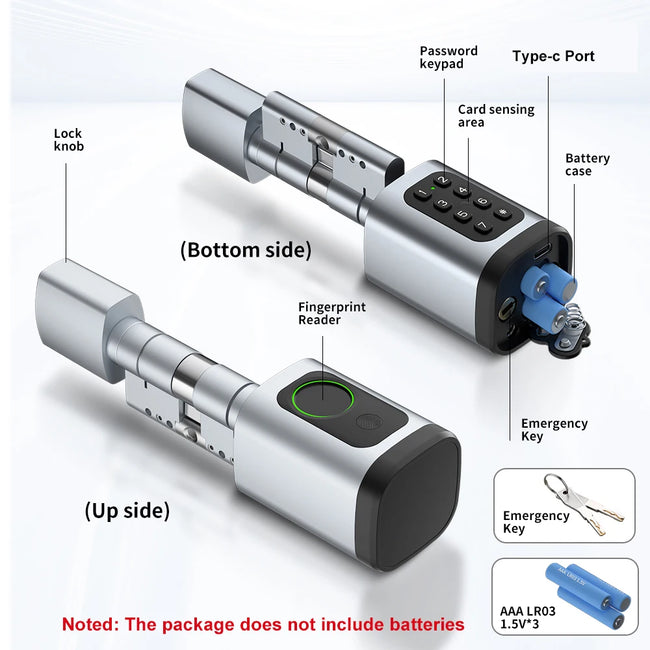 Verrou numérique intelligent V1 réglable pour cylindre, avec empreinte digitale, Bluetooth TT Lock/Tuya et déverrouillage par application/mot de passe/carte RFID/clé Main Image
