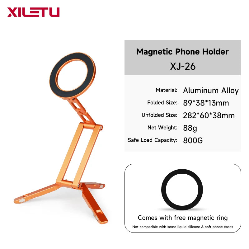 XILETU Magsafe Magnetic Cell Phone Tripod Stand with Hook Foldable Desktop Holder for iPhone Desktop Selfie Video Mobile Tripods