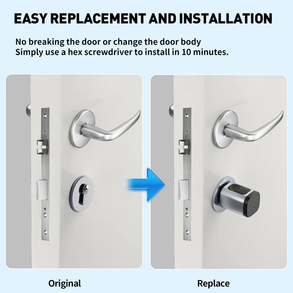 V1 Adjustable TT Lock/ Tuya Bluetooth Smart Fingerprint Digital Cylinder Lock with App/Password/Rfid Card/Key Unlock