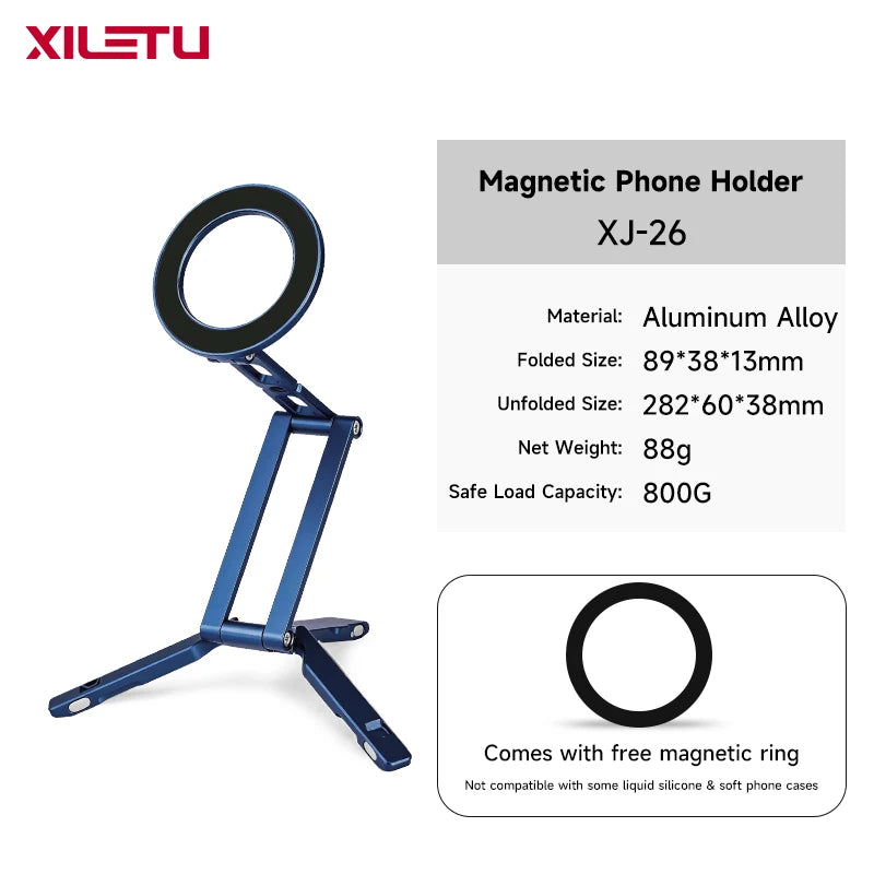 XILETU Magsafe Magnetic Cell Phone Tripod Stand with Hook Foldable Desktop Holder for iPhone Desktop Selfie Video Mobile Tripods