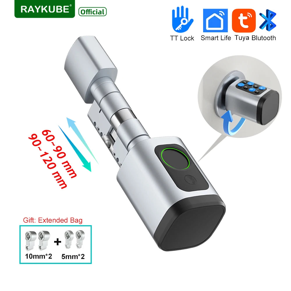 V1 Adjustable TT Lock/ Tuya Bluetooth Smart Fingerprint Digital Cylinder Lock with App/Password/Rfid Card/Key Unlock