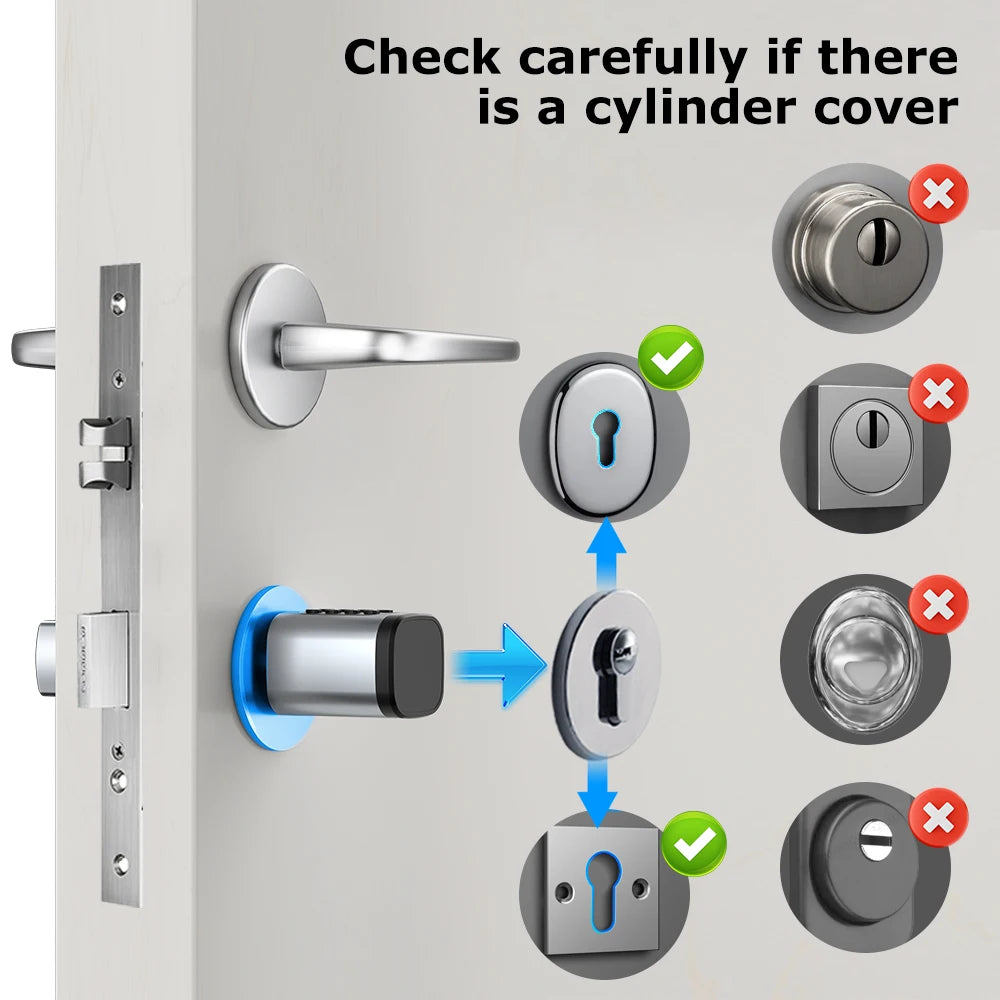 V1 Adjustable TT Lock/ Tuya Bluetooth Smart Fingerprint Digital Cylinder Lock with App/Password/Rfid Card/Key Unlock