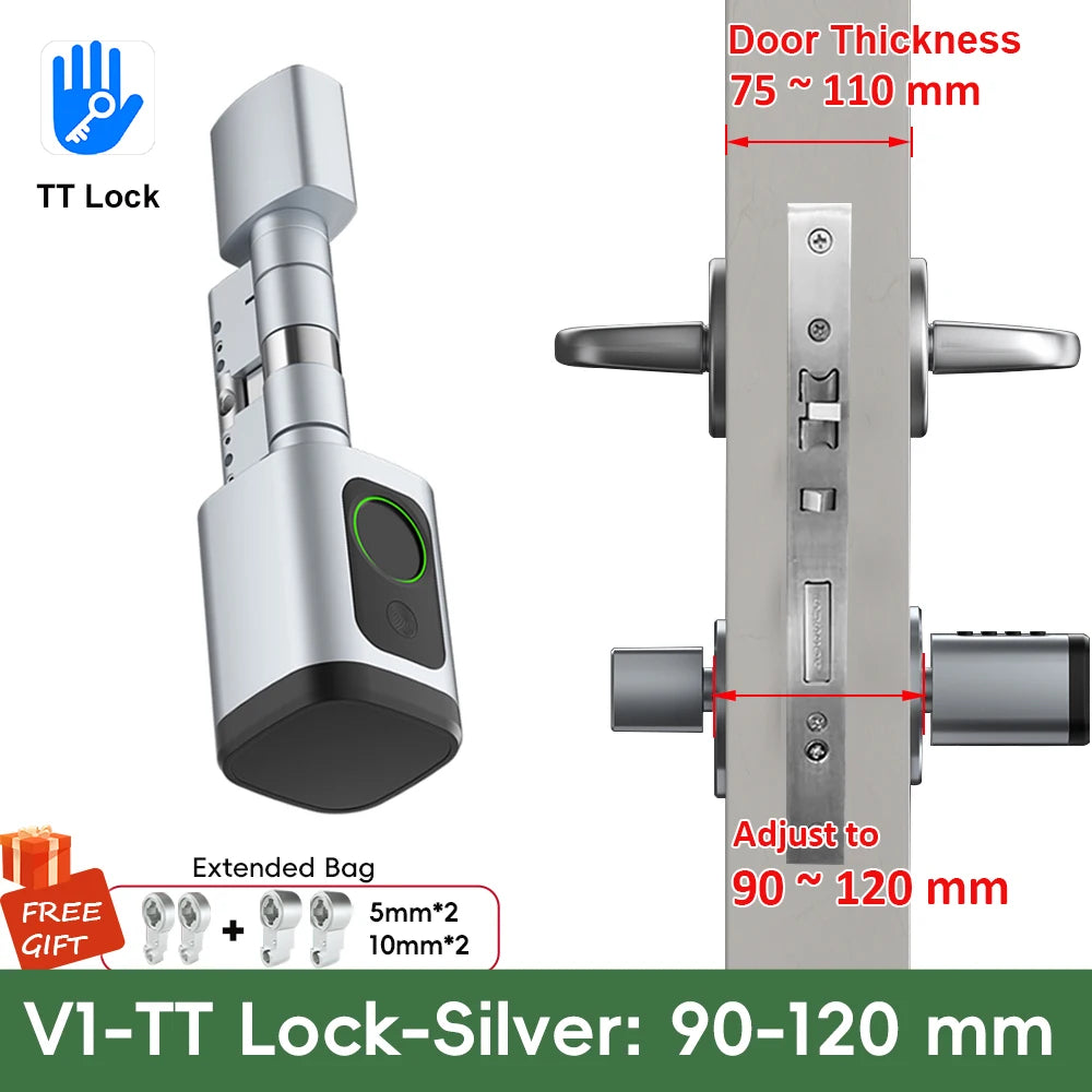 V1 Adjustable TT Lock/ Tuya Bluetooth Smart Fingerprint Digital Cylinder Lock with App/Password/Rfid Card/Key Unlock