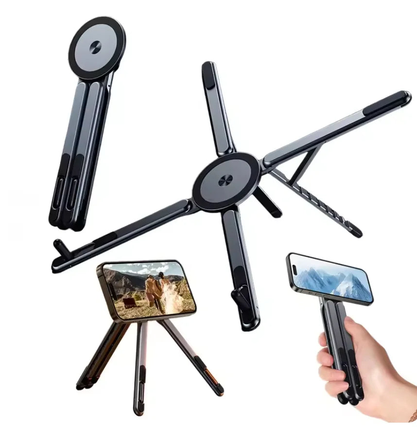Multifunctional Magnetic Phone Holder Handheld Selfle Stick Foldable Tripod Portable Desk Stand for Iphone Ipad Tablet Laptop