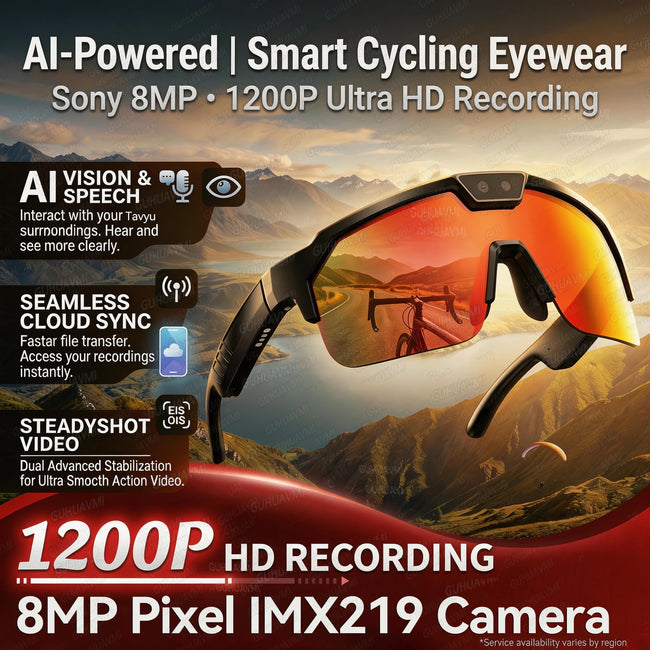 2026New AI Smart Glasses 1200P Camera 4K Anti-Shake Cycling Windproof Goggles AI Voice Translator Call Open Ear Audio Sunglasses Hover Image