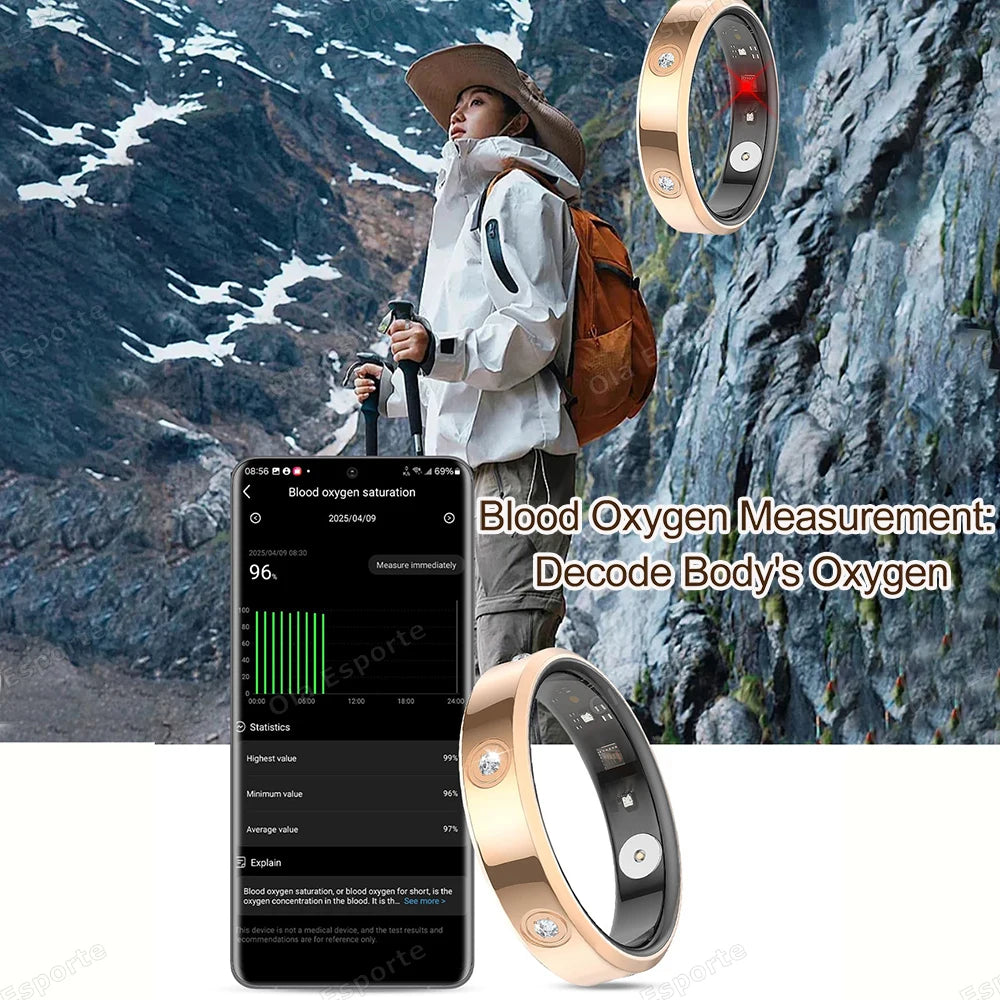 Fashion Smart Ring Men Women, Heart Rate Blood Oxygen, Sleep Monitor, 5ATM Waterproof,Multi-Sport Mode Smartring for Android Ios