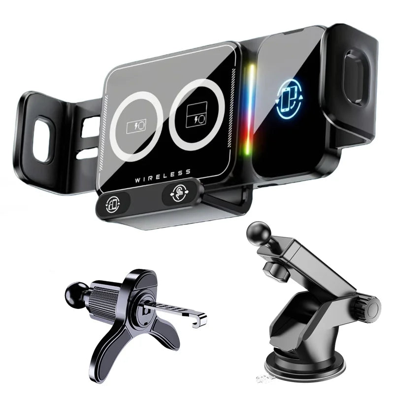 15W Universal Car Phone Wireless Charger Holder 360° Rotation Mount for Samsung Galaxy Fold 6 5 4 3 Z Flip S25 S24 Iphone 16 15