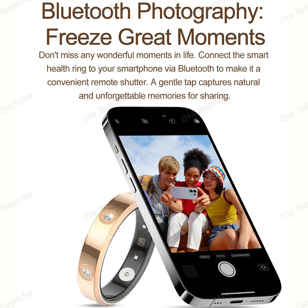 Fashion Smart Ring Men Women, Heart Rate Blood Oxygen, Sleep Monitor, 5ATM Waterproof,Multi-Sport Mode Smartring for Android Ios