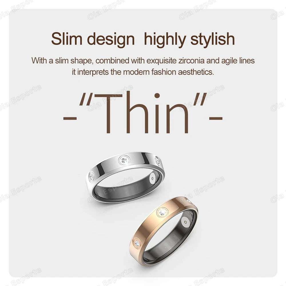 Fashion Smart Ring Men Women, Heart Rate Blood Oxygen, Sleep Monitor, 5ATM Waterproof,Multi-Sport Mode Smartring for Android Ios