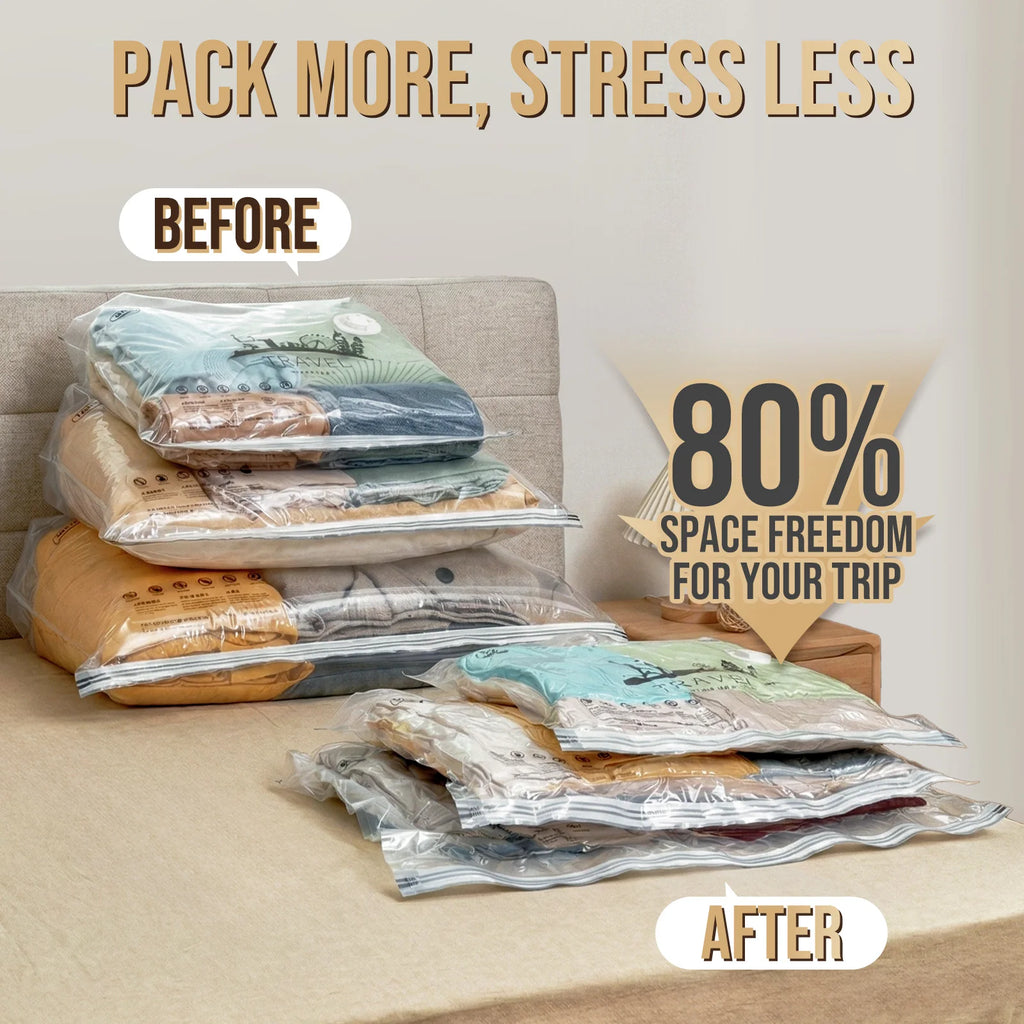 8 Pack Travel Vacuum Storage Bags with Electric Pump, Space-Saving Compression Bag for Clothes, Luggage, Cruise & Home Use