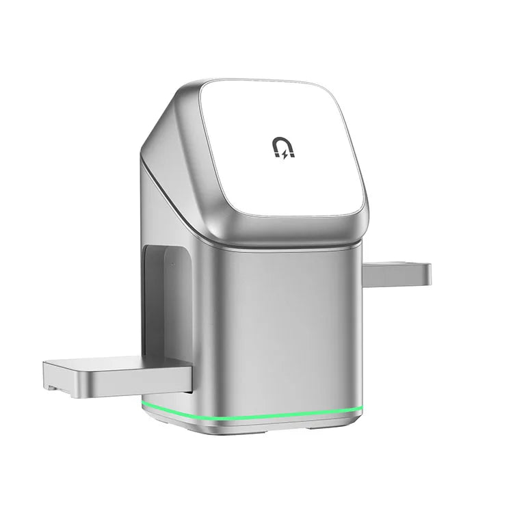 2025 Newest Universal Magnetic Charging Stand 30W Cube Rotational 3 in 1 Touch Auto Rotation Wireless Charger with Light
