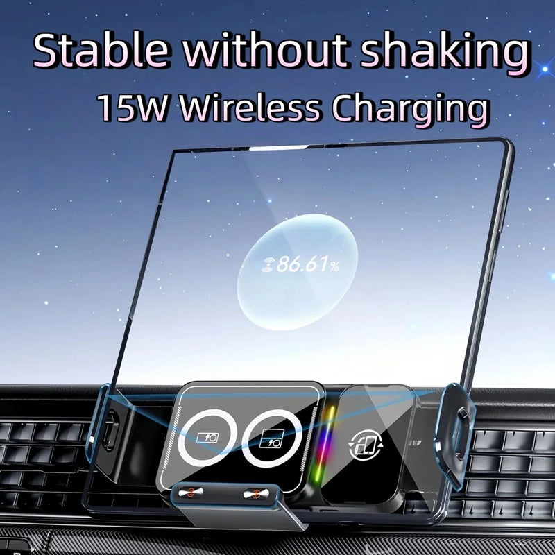 15W Universal Car Phone Wireless Charger Holder 360° Rotation Mount for Samsung Galaxy Fold 6 5 4 3 Z Flip S25 S24 Iphone 16 15