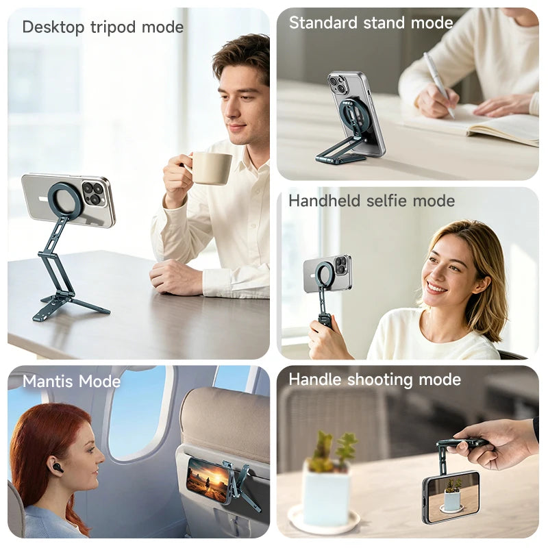 XILETU Magsafe Magnetic Cell Phone Tripod Stand with Hook Foldable Desktop Holder for iPhone Desktop Selfie Video Mobile Tripods