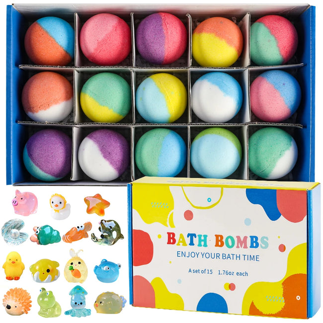 Bath Bombs for Kids with Surprise Inside, 15 Pack Kids Bath Bombs Gift Set, Natural Organic Kids Bubble Bath Fizzy with Bath Toy Hover Image