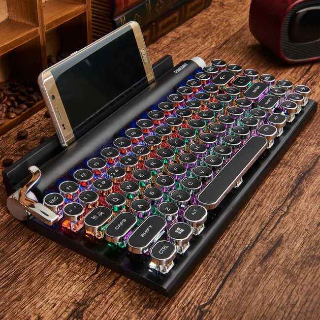 Clavier mécanique de machine à écrire rétro Dot Keycap Punk Tablette mobile MAC Bluetooth Véritable clavier mécanique Rétroéclairage couleur Main Image