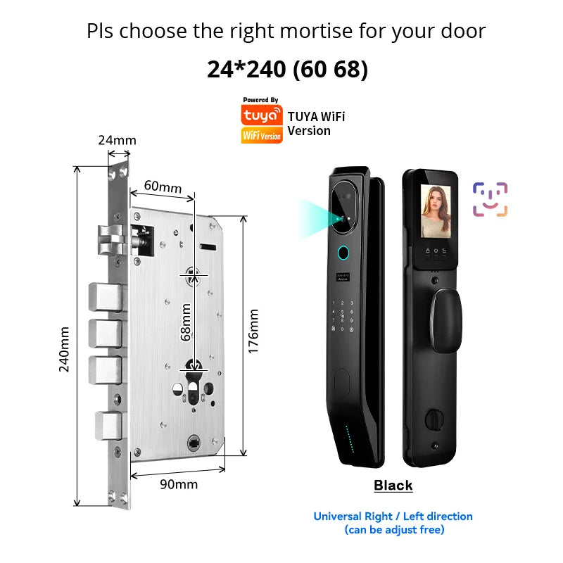 V8 Tuya Wifi 3D Face Smart Door Lock Security Camera Intelligent Fingerprint Password Biometric Electronic Key Unlock