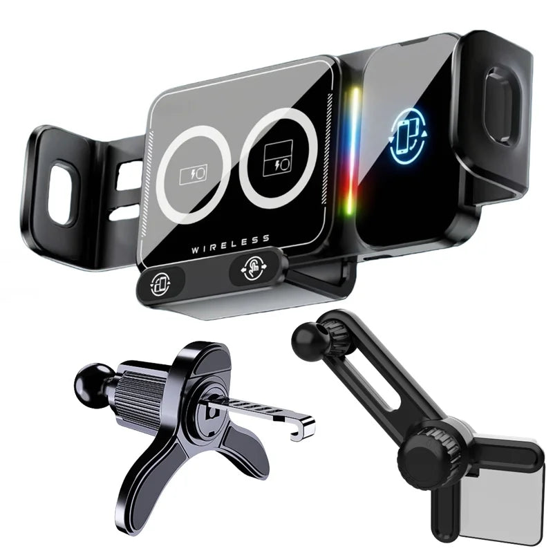 15W Universal Car Phone Wireless Charger Holder 360° Rotation Mount for Samsung Galaxy Fold 6 5 4 3 Z Flip S25 S24 Iphone 16 15