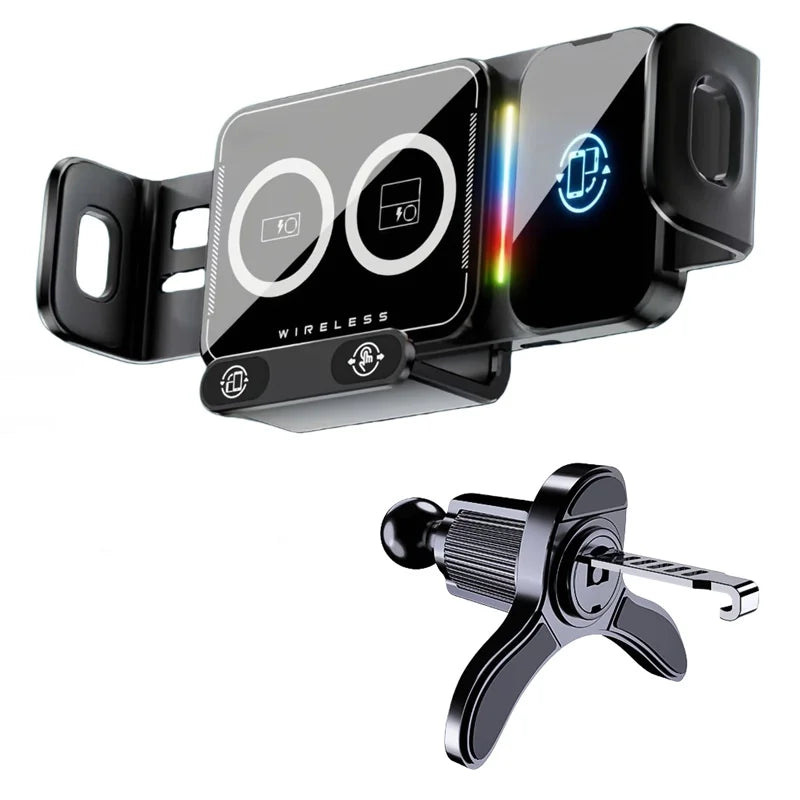 15W Universal Car Phone Wireless Charger Holder 360° Rotation Mount for Samsung Galaxy Fold 6 5 4 3 Z Flip S25 S24 Iphone 16 15