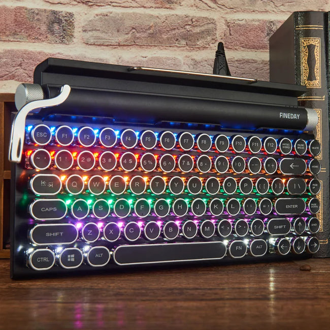 Dot Retro Typewriter Mechanical Keyboard Punk Keycap Mobile Tablet MAC Bluetooth True Mechanical Keyboard Color Backlight Hover Image