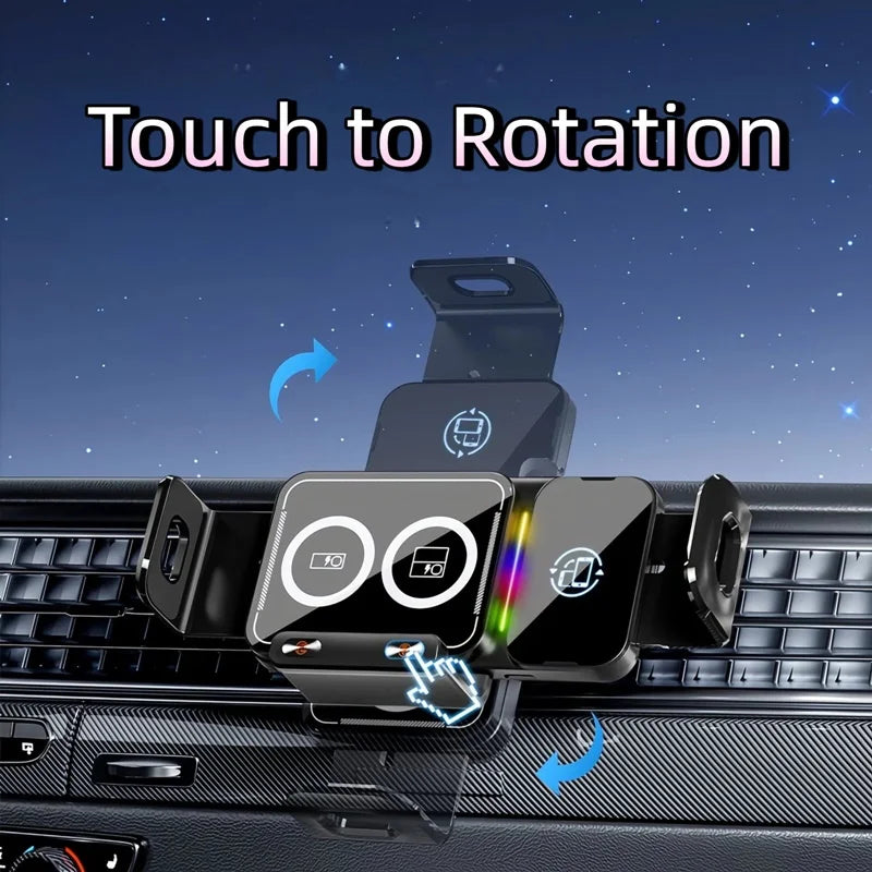 15W Universal Car Phone Wireless Charger Holder 360° Rotation Mount for Samsung Galaxy Fold 6 5 4 3 Z Flip S25 S24 Iphone 16 15