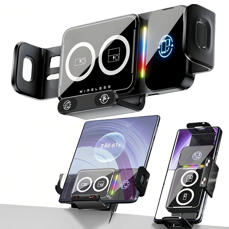 15W Universal Car Phone Wireless Charger Holder 360° Rotation Mount for Samsung Galaxy Fold 6 5 4 3 Z Flip S25 S24 Iphone 16 15