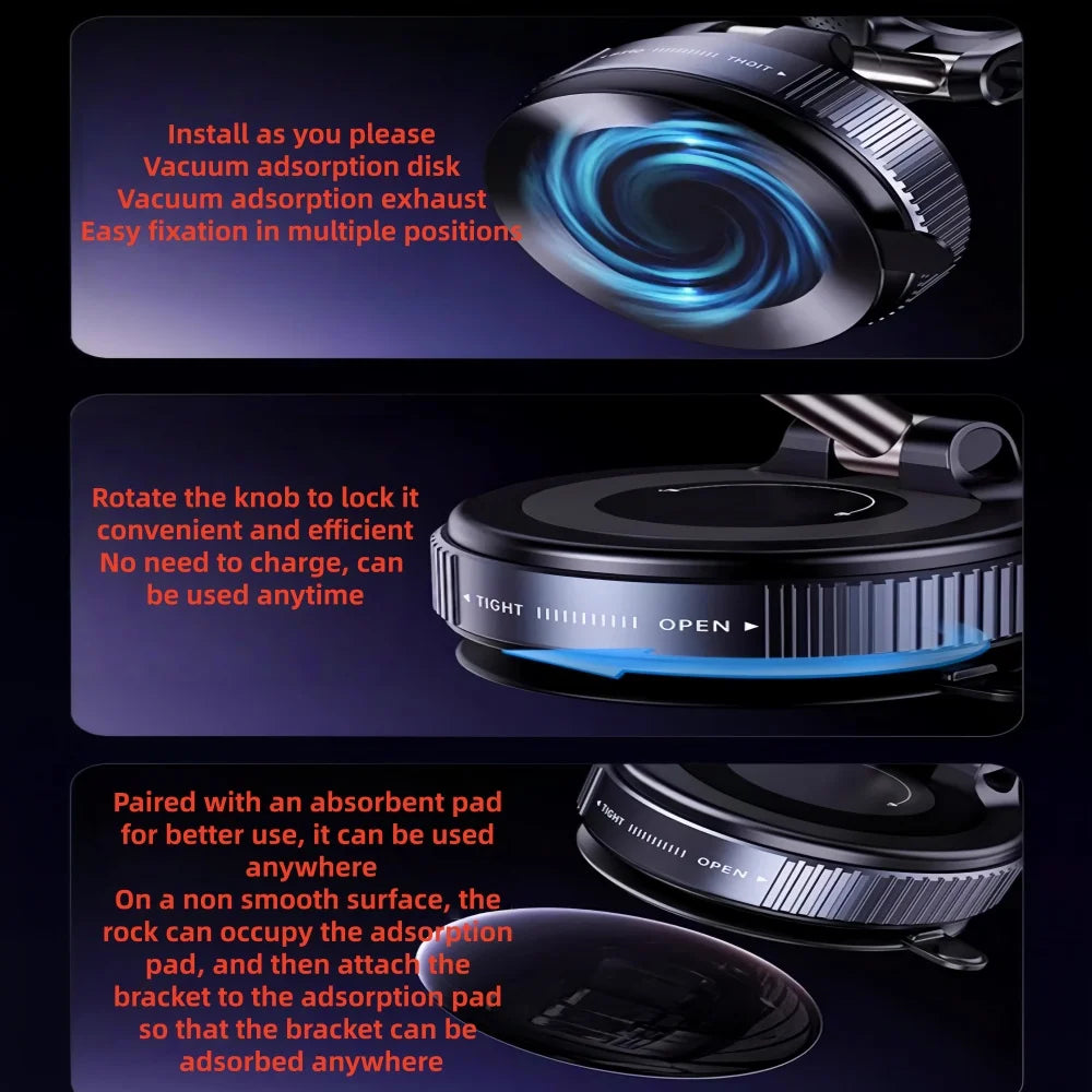 Car Vacuum Suction Phone Holder Foldable Rotatable Strong Grip for Mobile Live Streaming Navigation Suitable for Most Phones