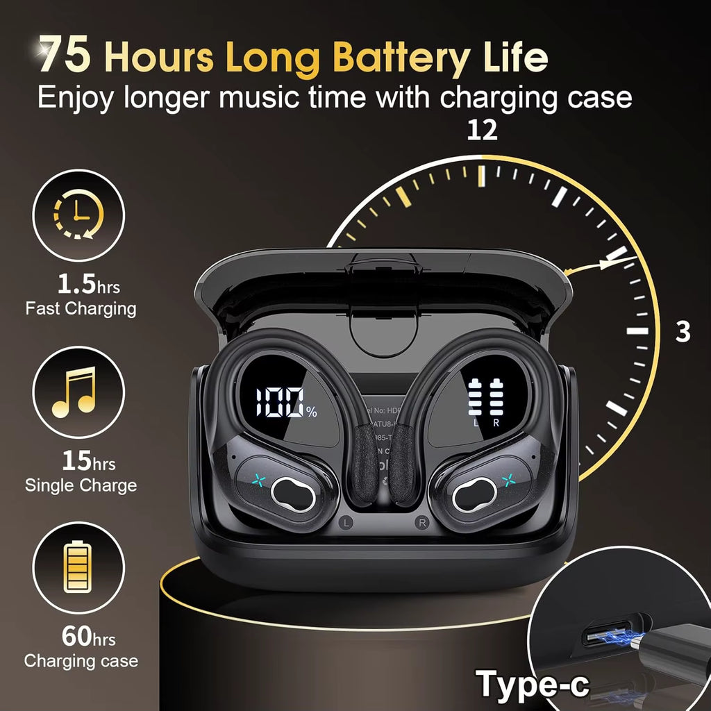 Original  HD65 TWS Bluetooth V5.4 Headphones Wireless LED Digital Display Earphones Noise Reduction Waterproof Headset New
