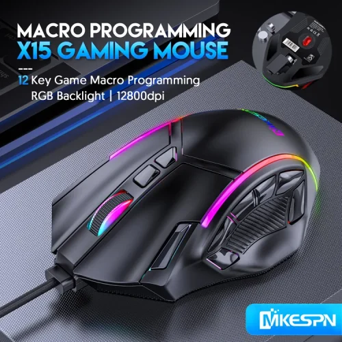 12800DPI Free Weight Macro RGB Gaming Mouse