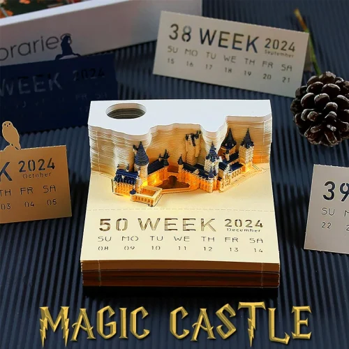Led Gift 3D Calendar 2024 Reveal Magic Castle Hary Design