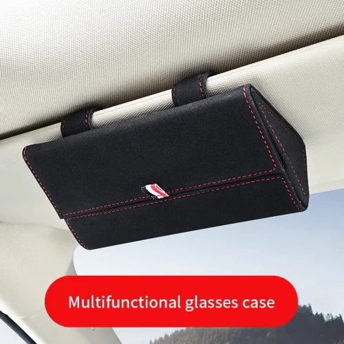 Multifunction Auto Car Glasses Case PU Leather Suede
