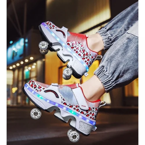Four Wheeled Colorful Flashing Light Rechargeable Shoes