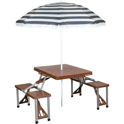 Picnic Table and Umbrella Combo Brown Desk Camping