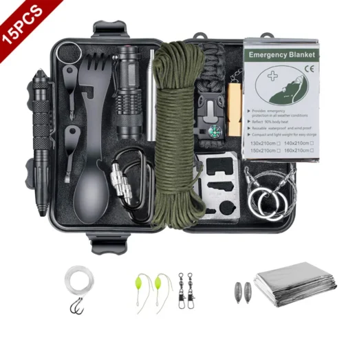 15 IN 1 Emergency Survival Kit Gear Camping Travel